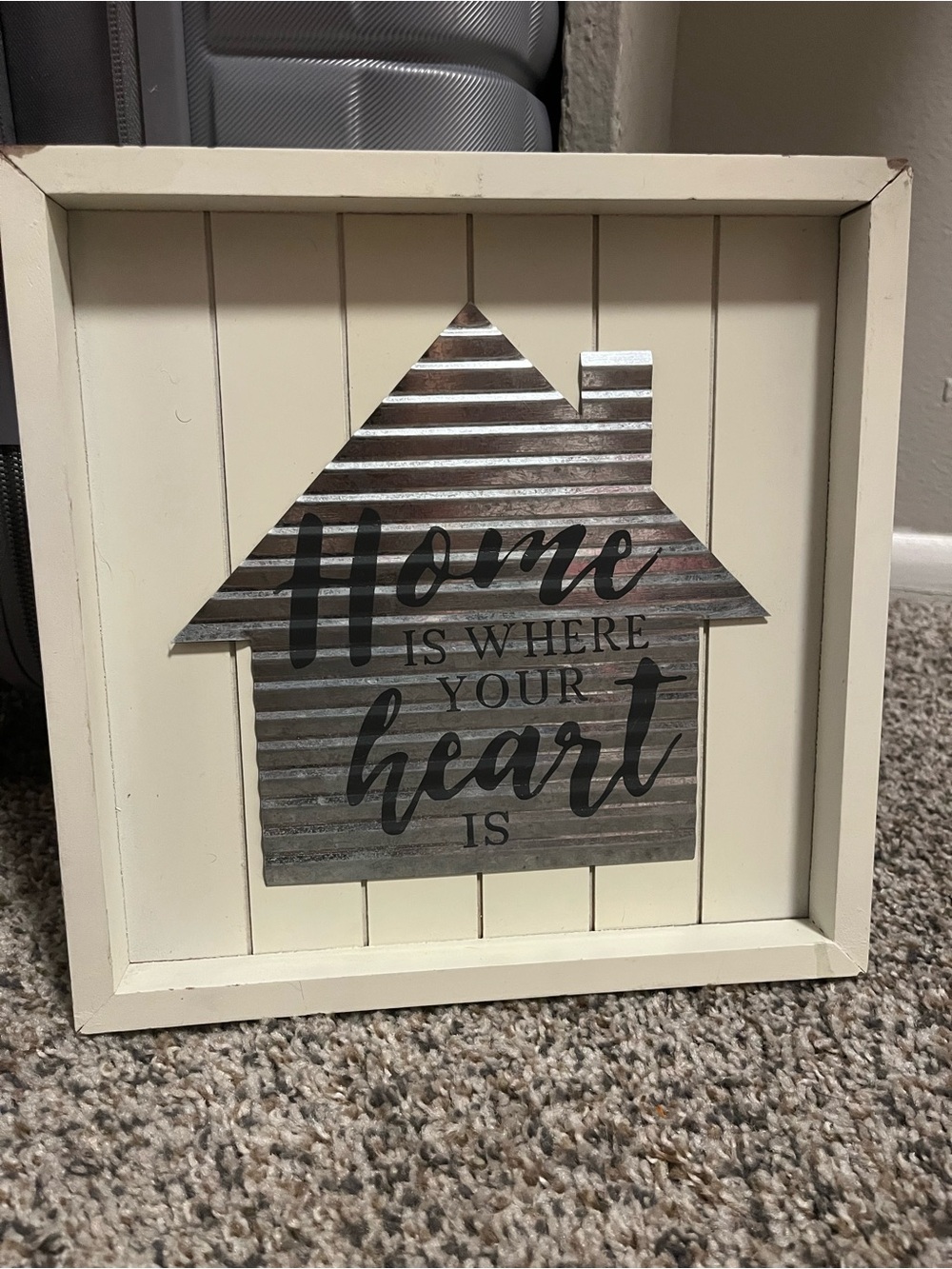 Home Is Where Your Heart Is Wall Art - Cream Frame with Silver House